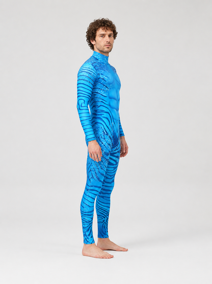 High-Collar Cosplay Jumpsuit with Printed Design side view