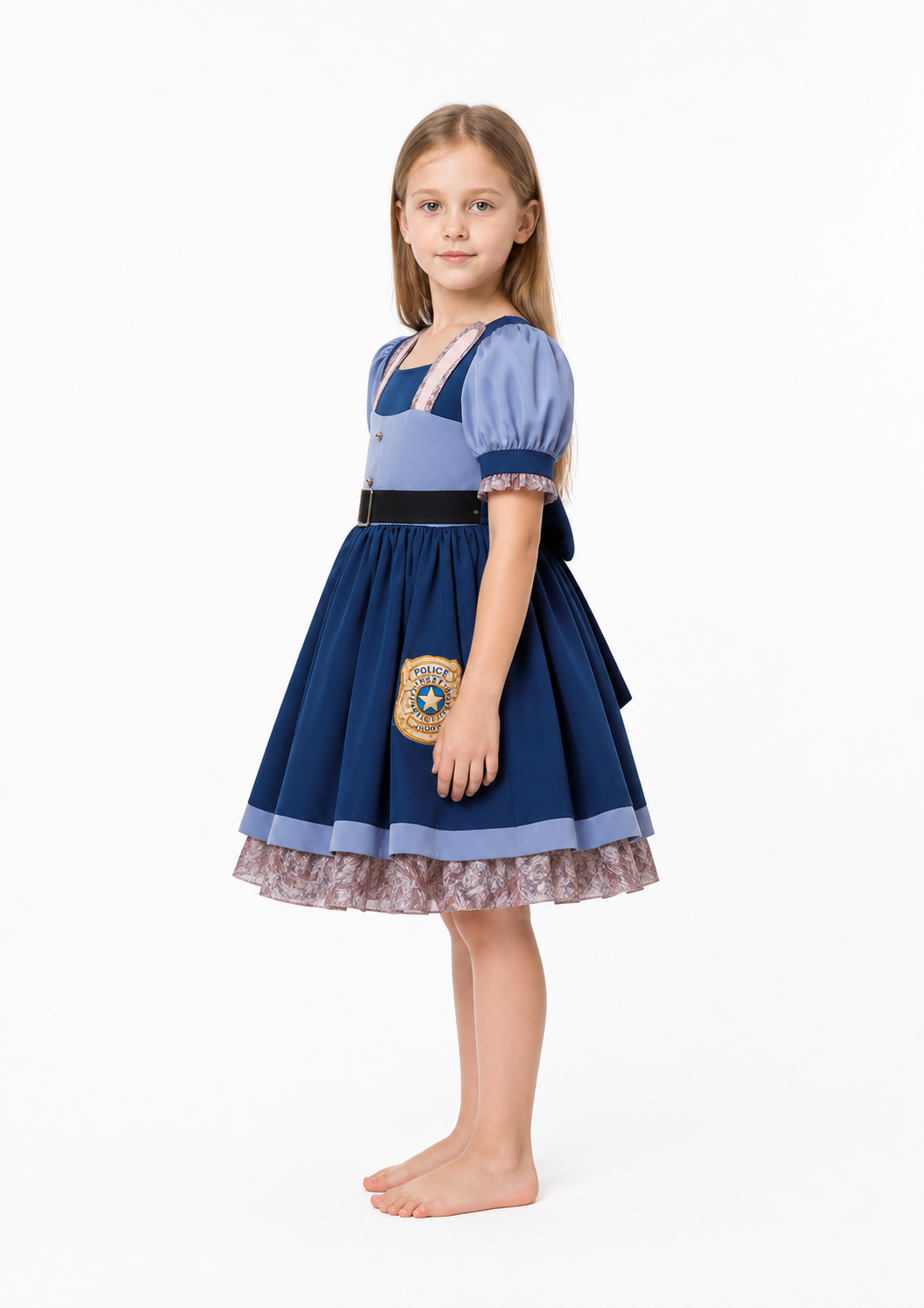 Police Officer Dress-Up Costume for Girls with Belt and Badge side view