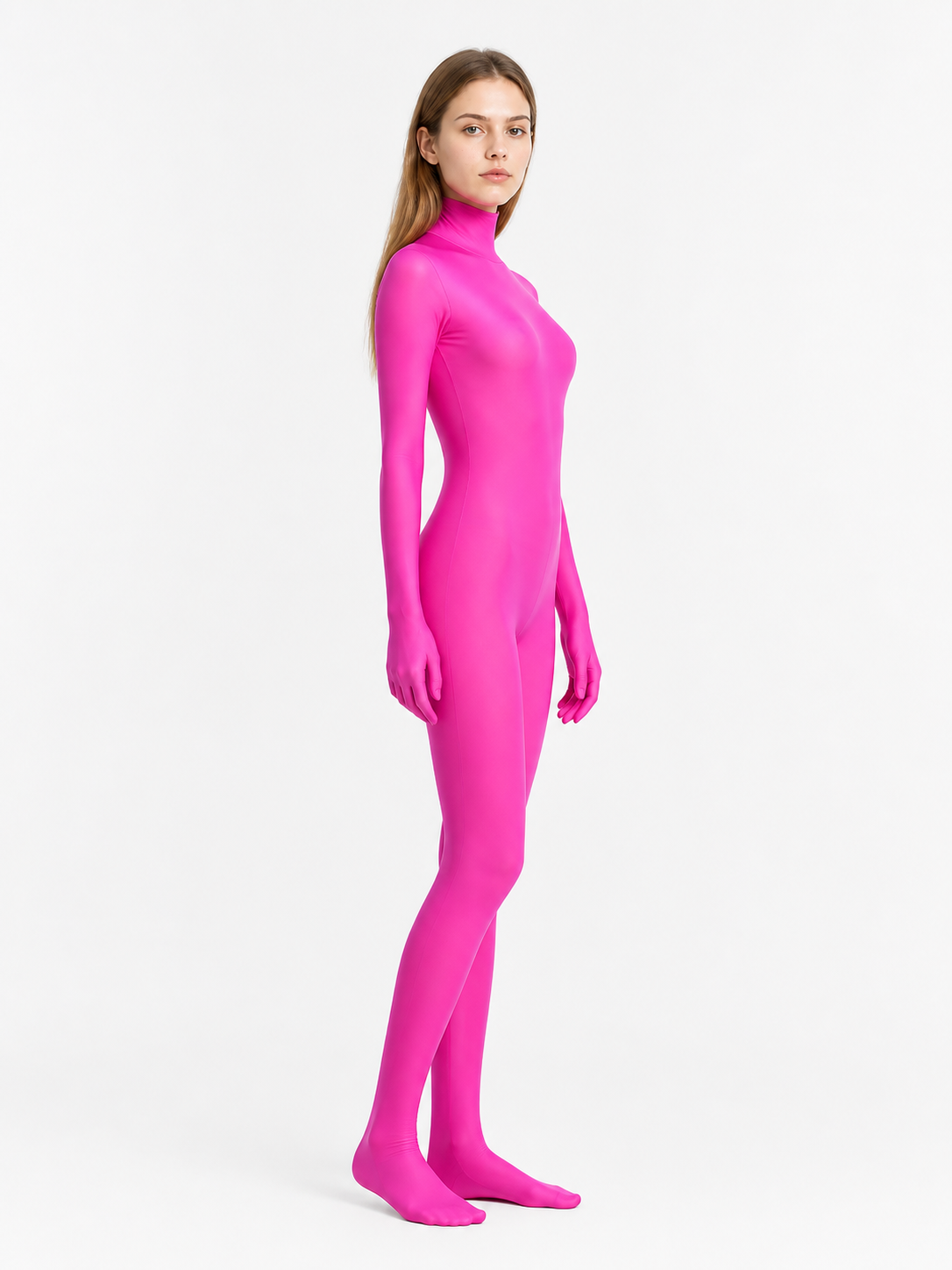 Bright Pink One-Piece Hooded Jumpsuit side view