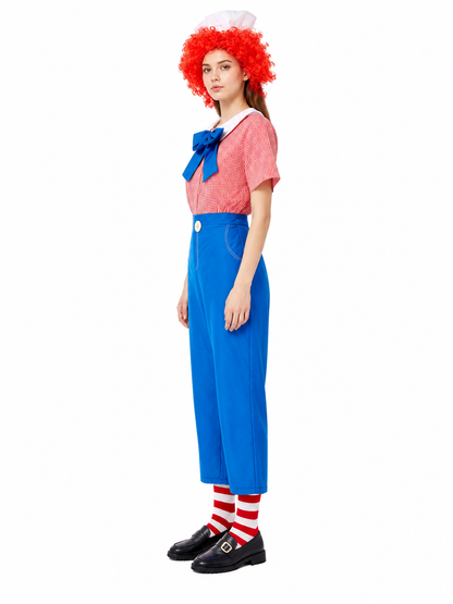 Checkered Clown Costume with Wig and Bow Tie side view