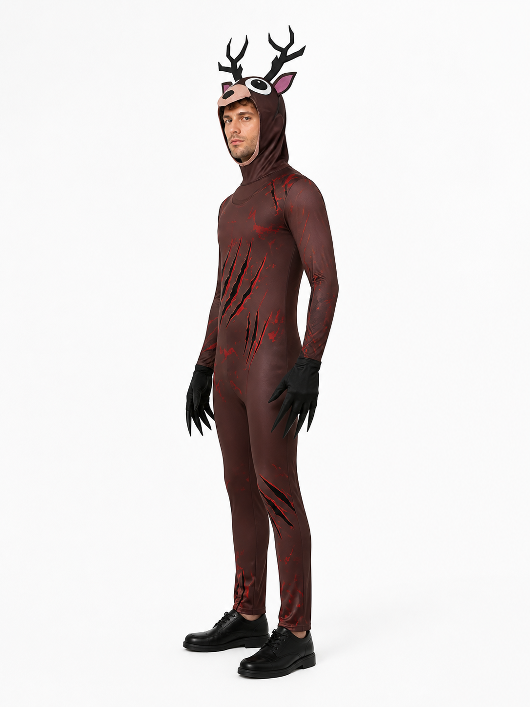 Deer Jumpsuit with Antlers and Clawed Gloves side view