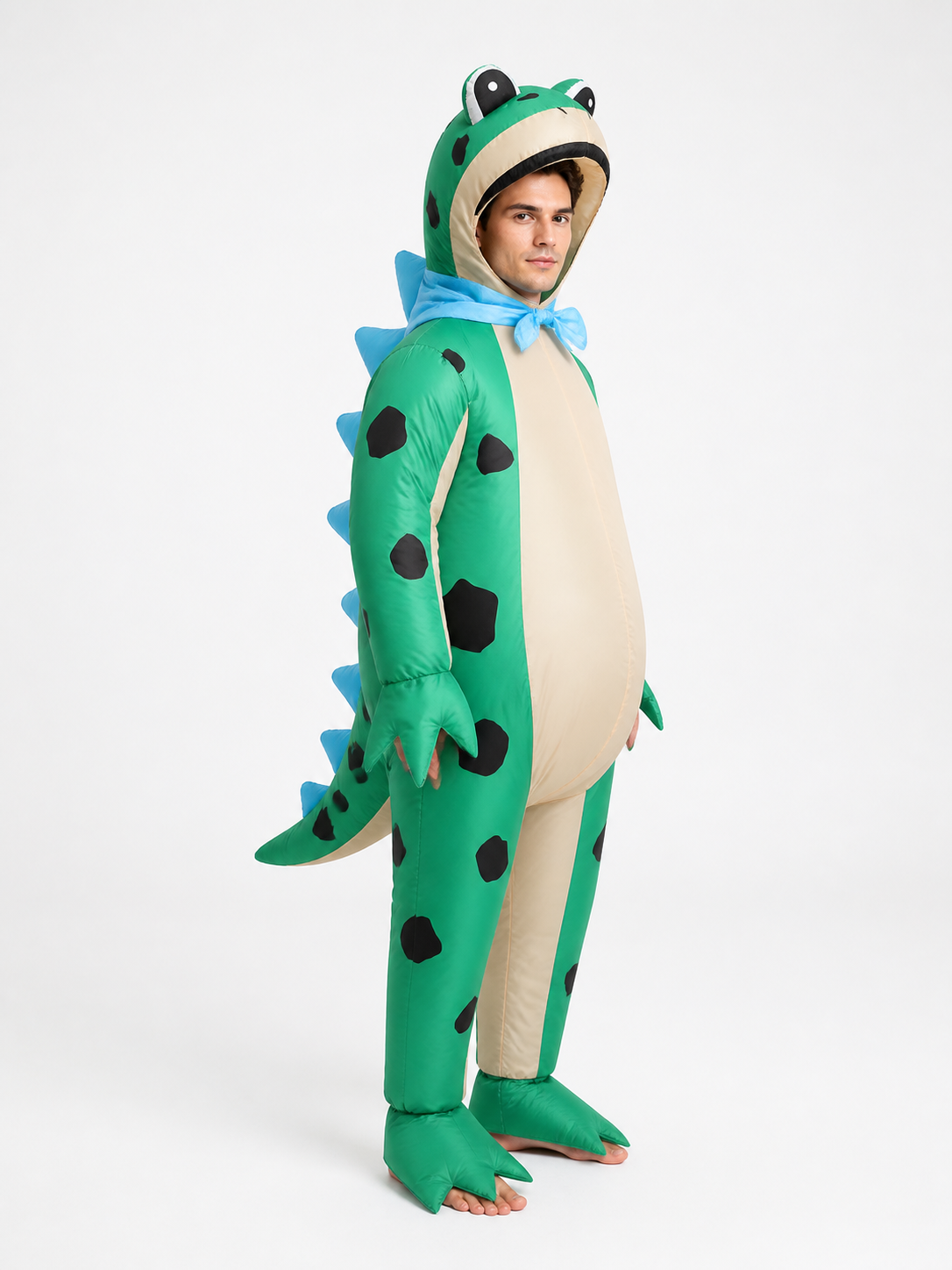 Inflatable Dinosaur Costume with Tail and Toothy Mouth side view