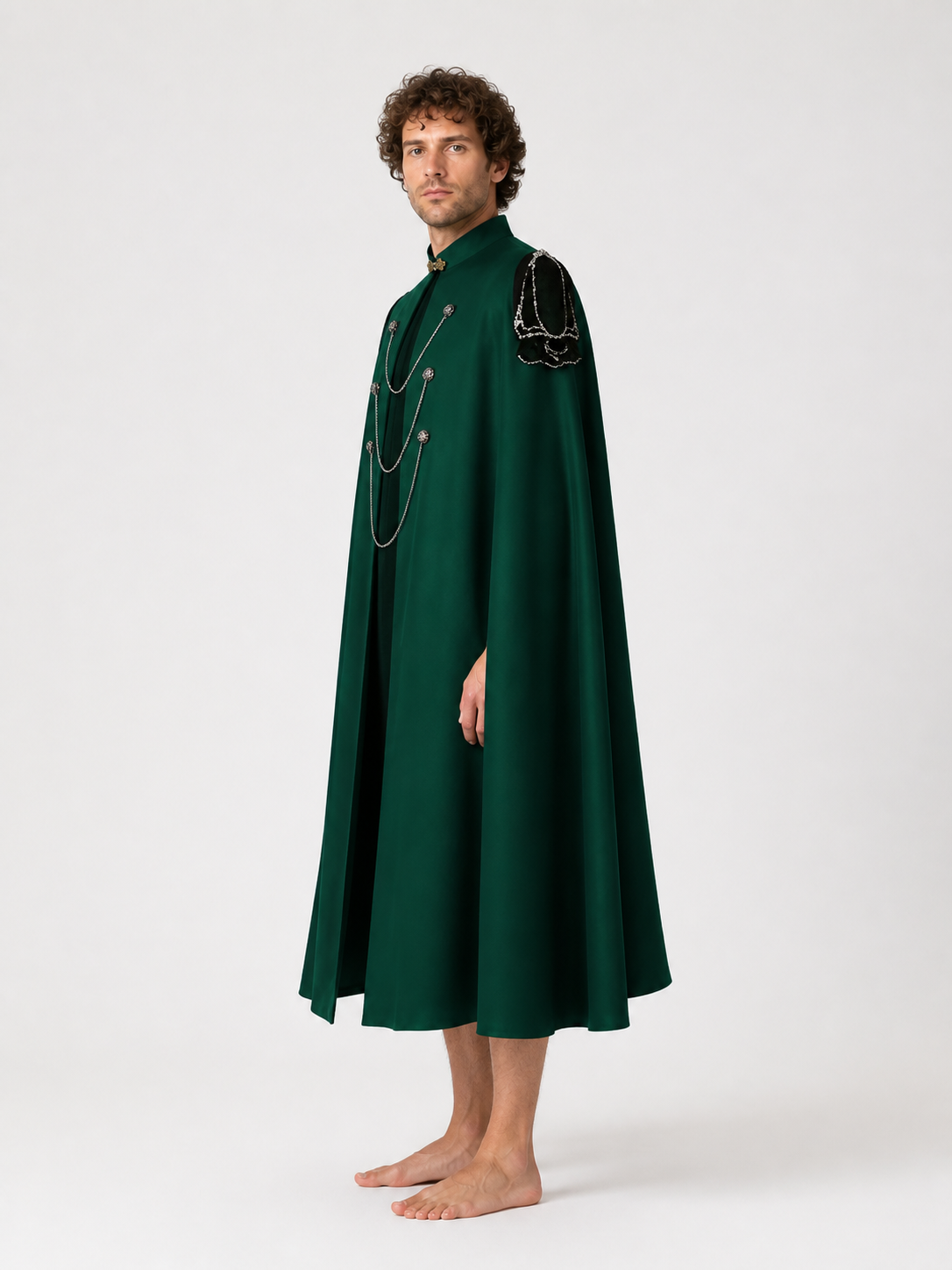 Gothic Cape with Chains and Stand-Up Collar side view