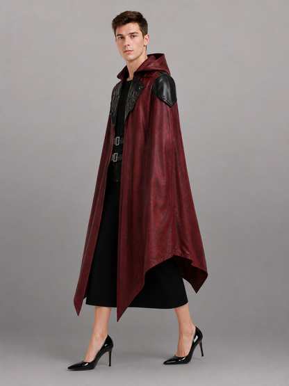 Gothic Burgundy Carnival Cloak with Hood