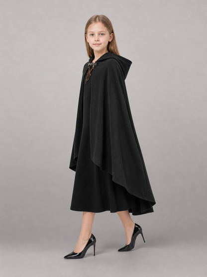 Black hooded medieval costume cloak product view 23