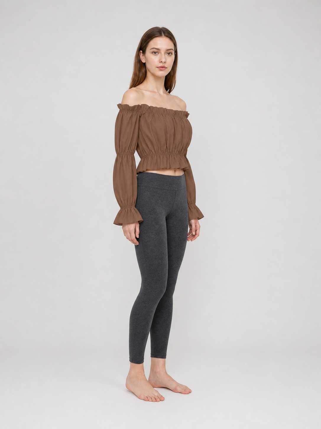 Cropped Off-the-Shoulder Blouse with Puff Sleeves