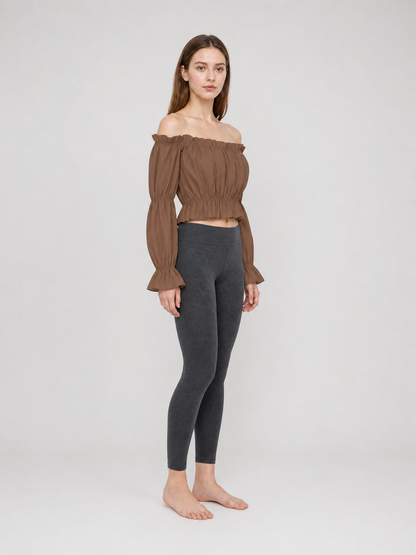 Cropped Off-the-Shoulder Blouse with Puff Sleeves