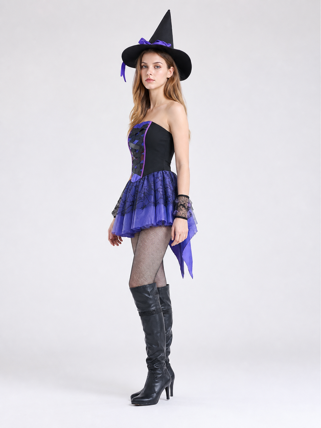 Witch Costume with Asymmetrical Hem for Halloween side view