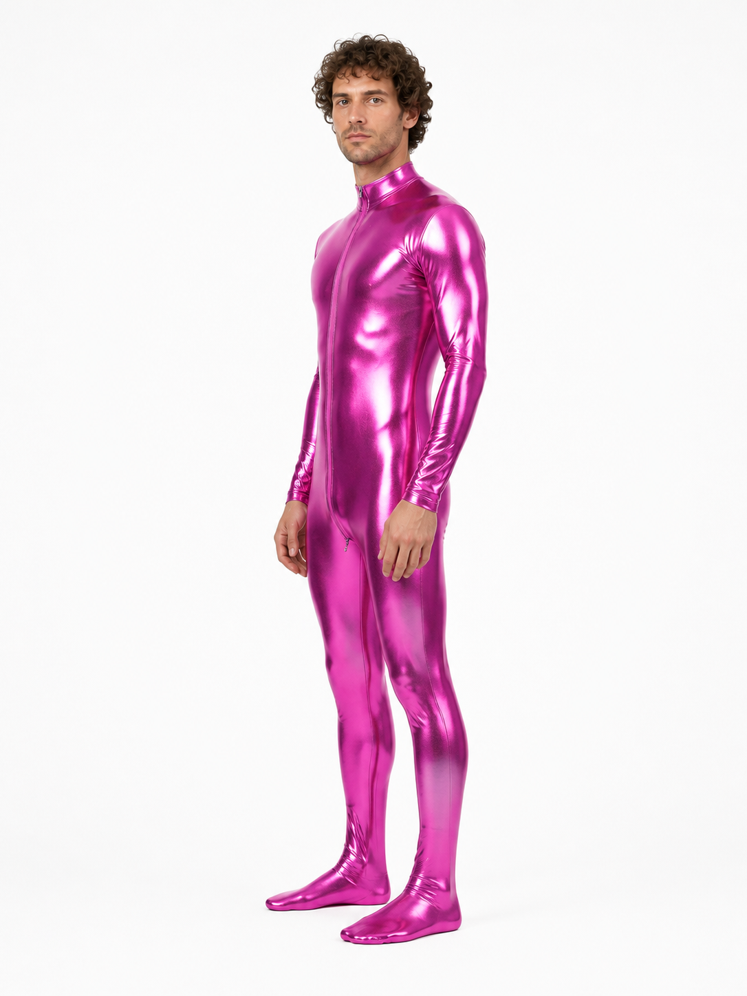 Glossy Fitted Stage Jumpsuit with Zipper side view
