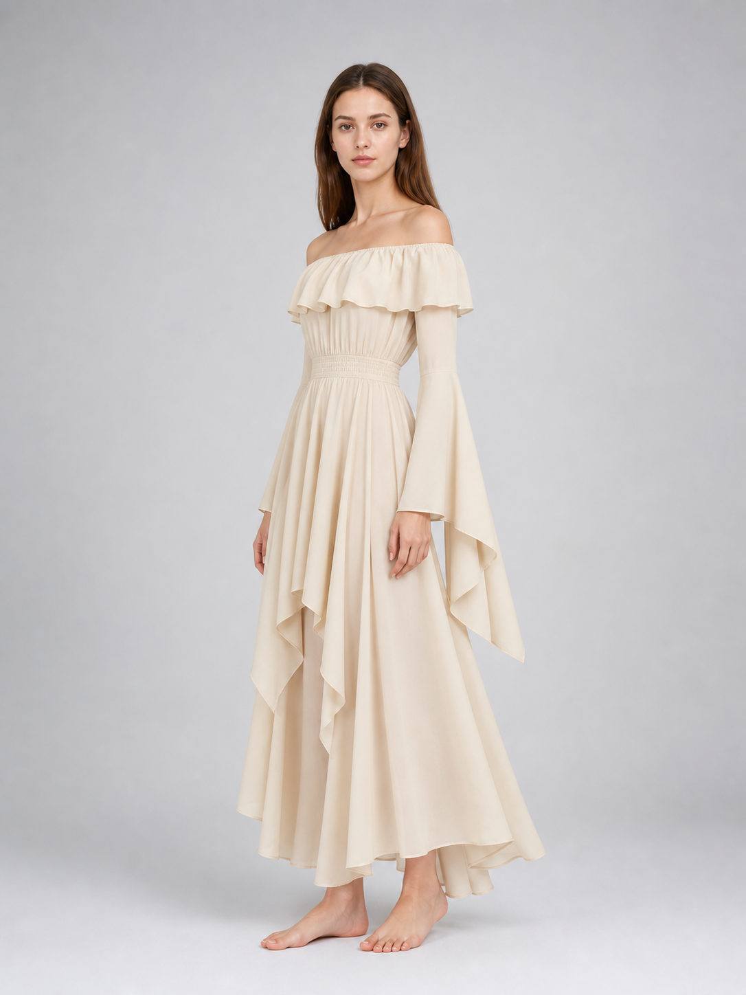 Off-the-shoulder maxi dress with ruffles