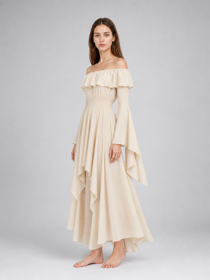Off-the-shoulder maxi dress with ruffles