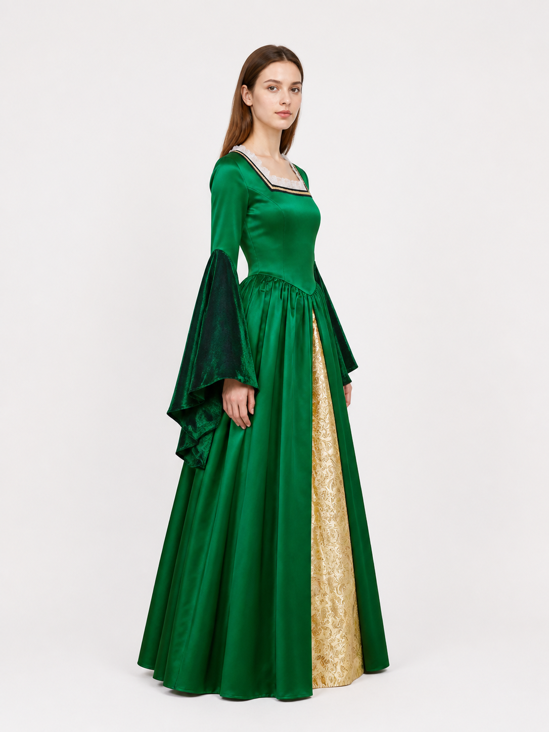 Tudor-Style Dress with a Square Neckline