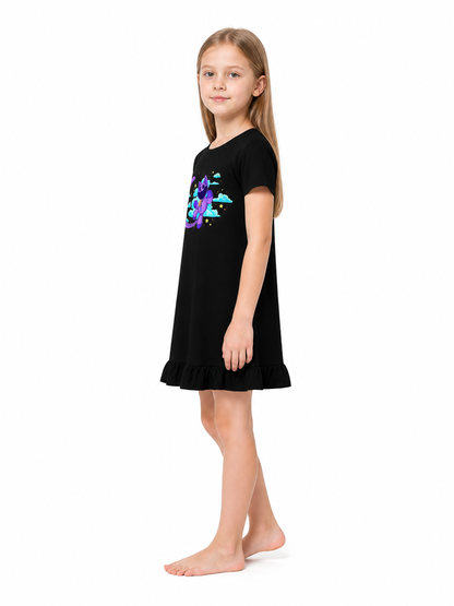 Black Poppy Playtime Cosplay Dress with Animal Prints side view