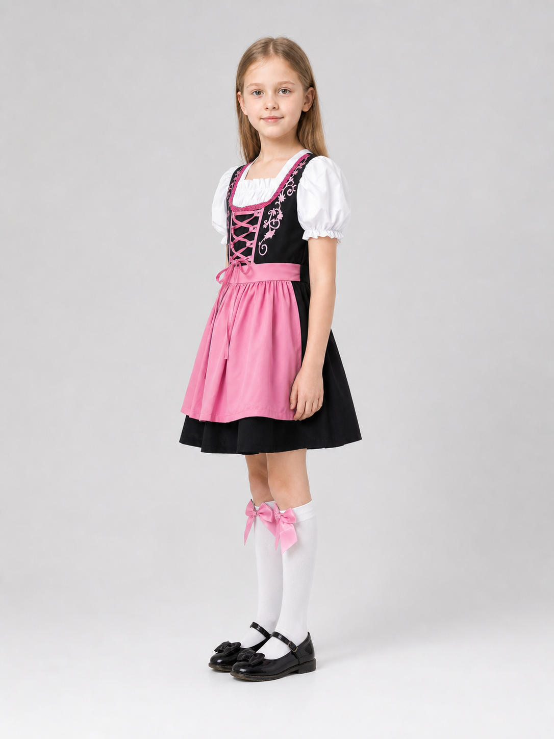 Children's costume set: dress, apron, and accessories