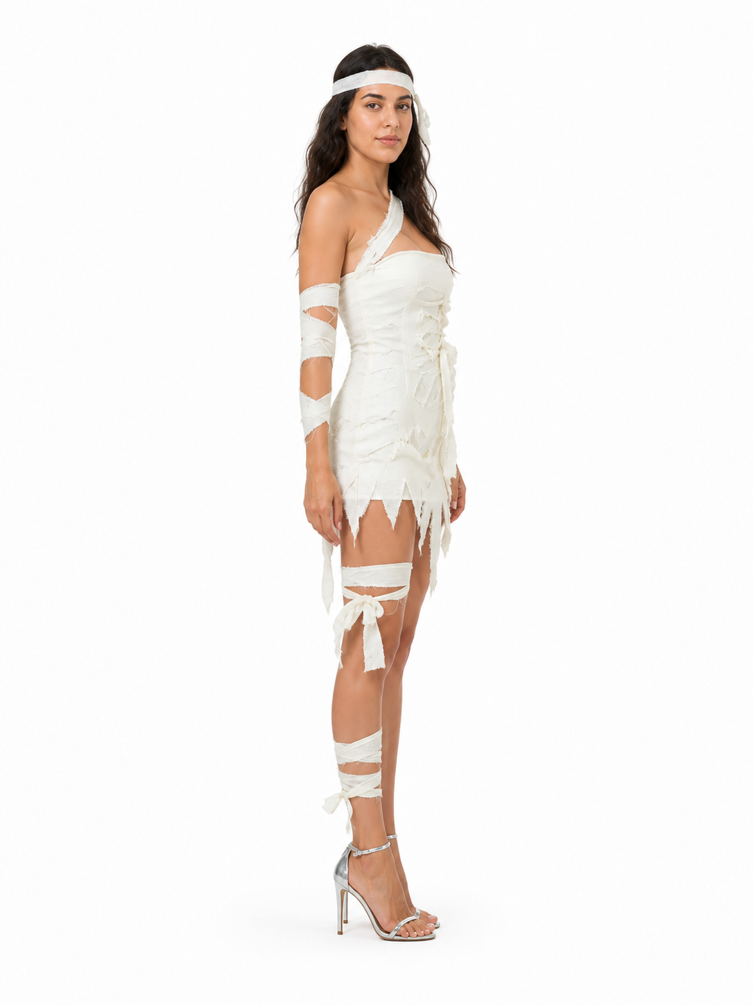 One-Shoulder Mummy Dress with Torn Hem for Halloween side view