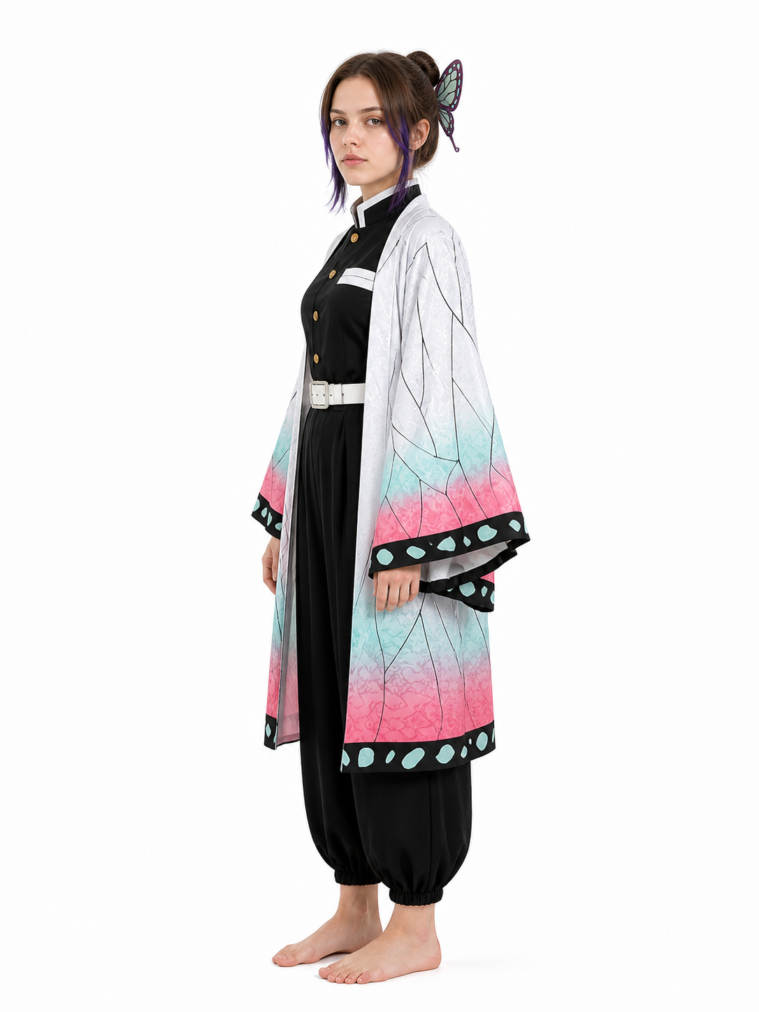 Kocho Shinobu Cosplay Costume with Cape and Wig side view