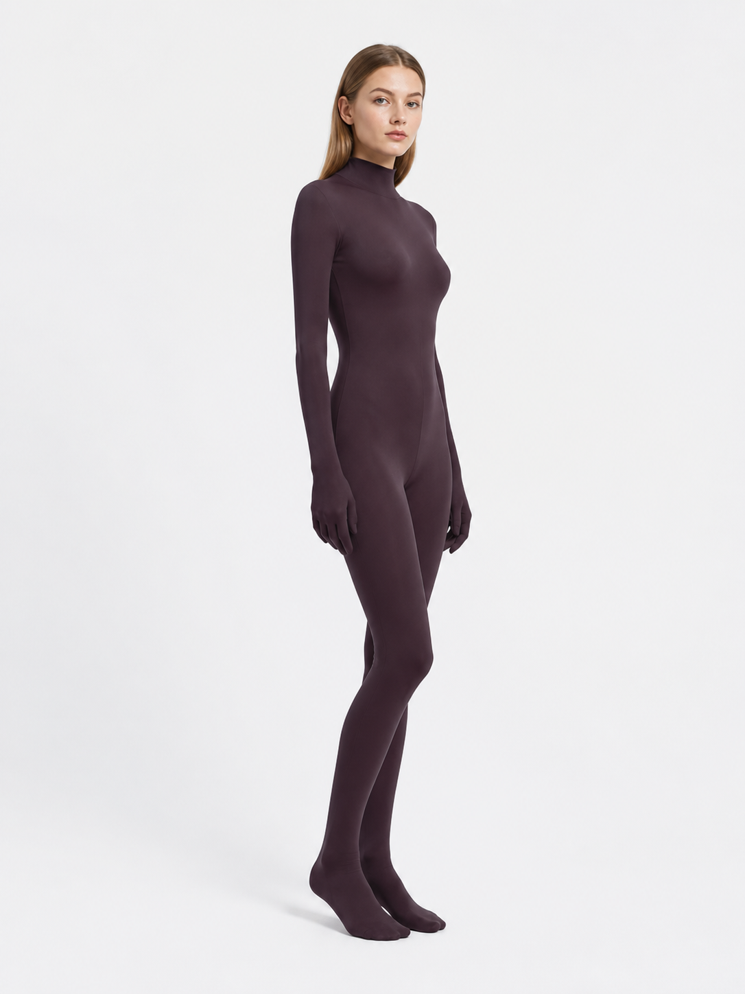 Zentai jumpsuit with covered hands and feet side view