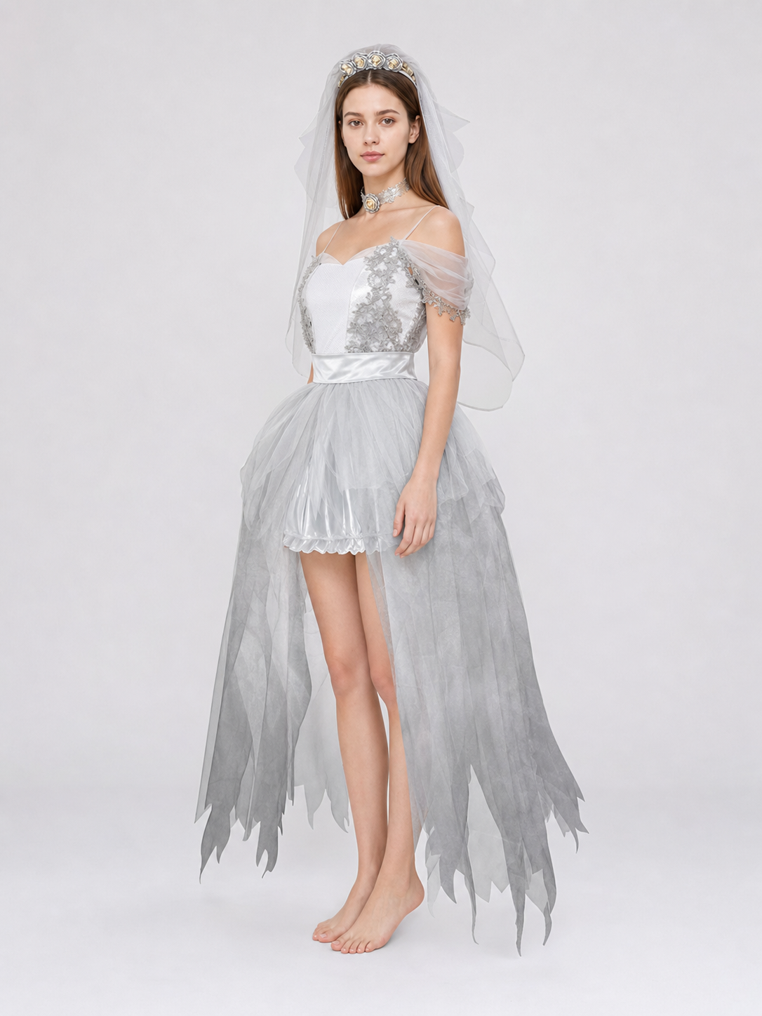 Gothic cosplay dress costume with veil