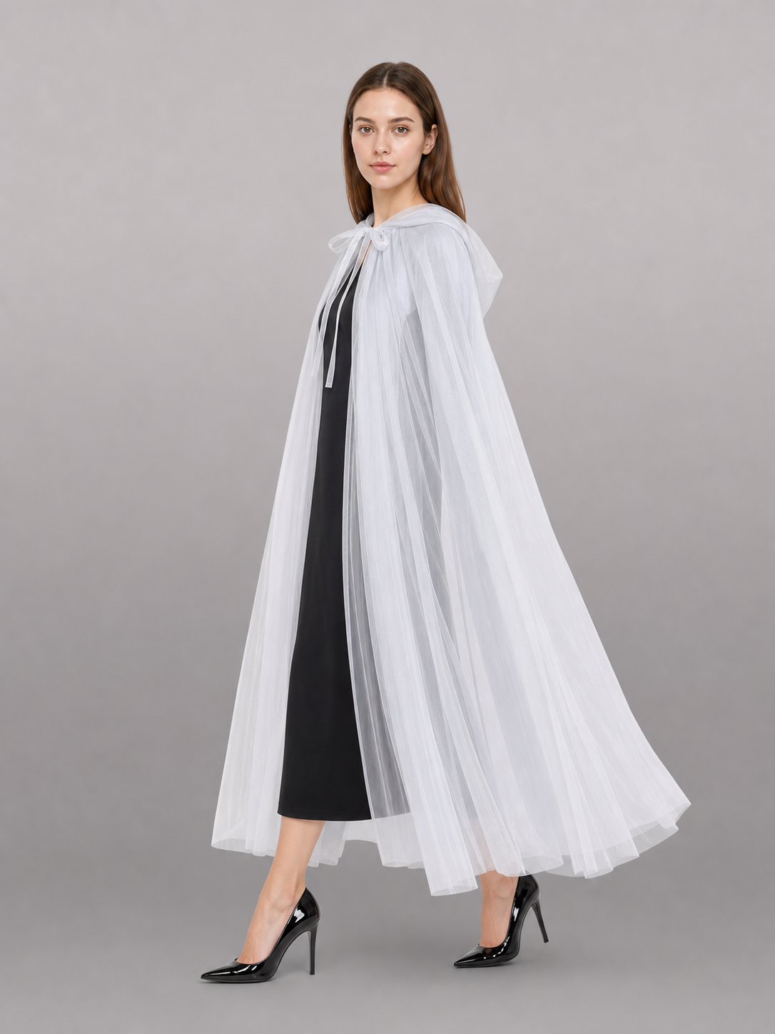 Long White Hooded Carnival Cloak
