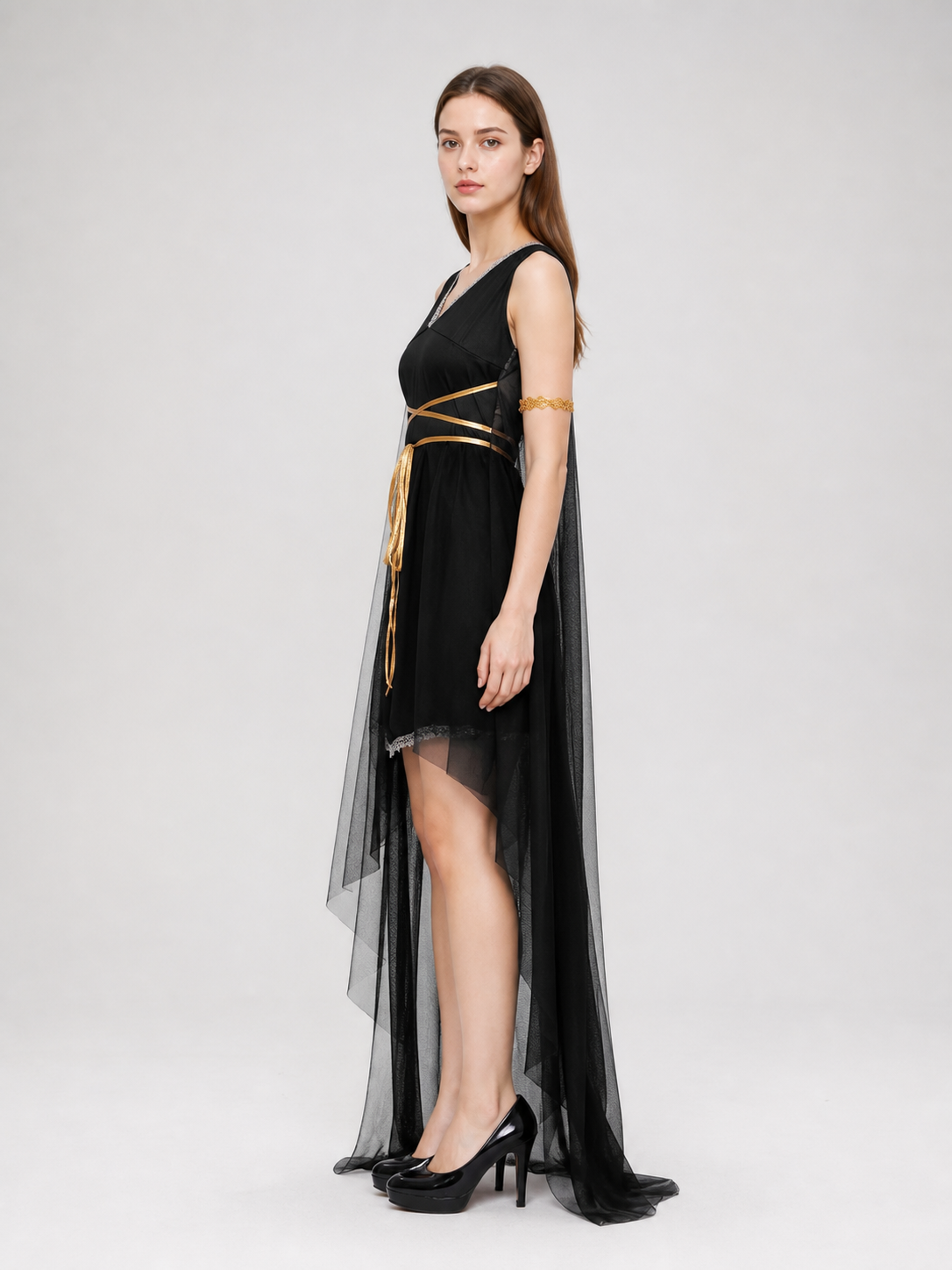 Costume with Dress and Long Sheer Cape side view