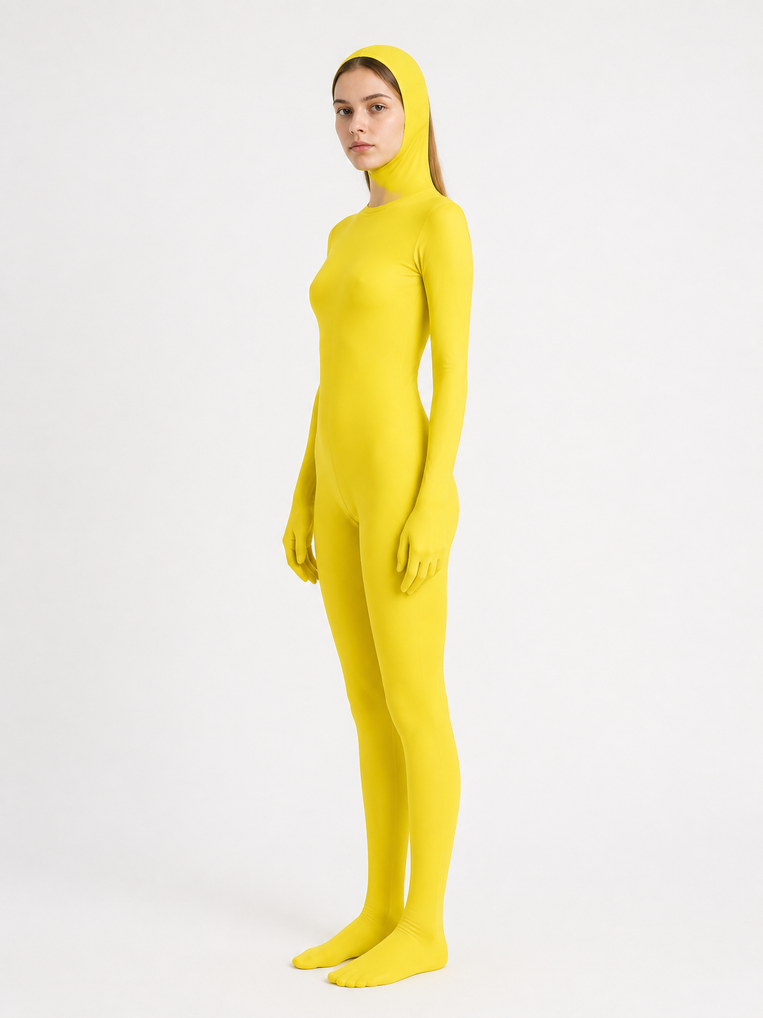 Yellow Zentai Suit with Oval Face Opening side view
