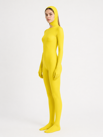 Yellow Zentai Suit with Oval Face Opening side view