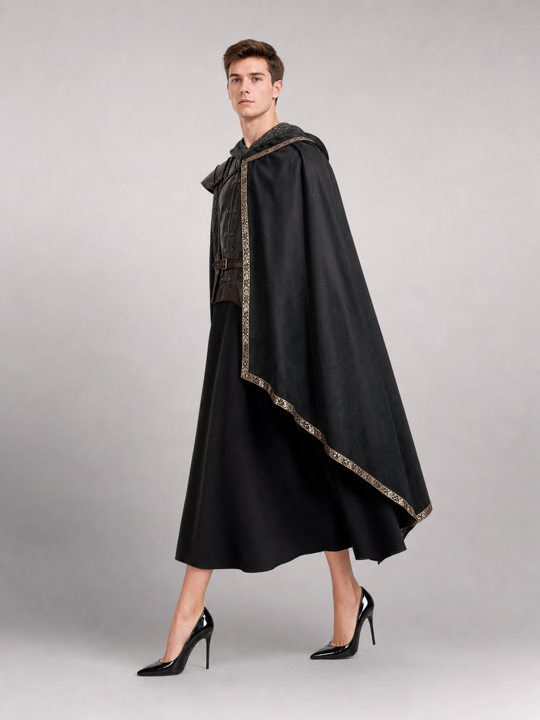 Black Medieval Hooded Carnival Cape