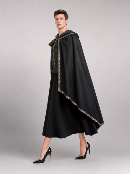 Black Medieval Hooded Carnival Cape