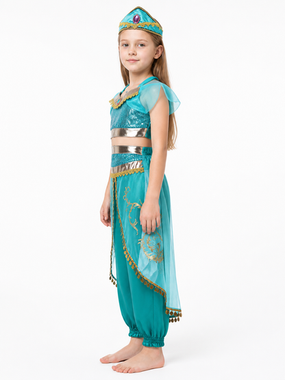 Princess Jasmine Costume with Harem Pants and Hat side view