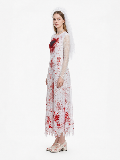Lace Dress with a Jagged Hem and Red Spots side view