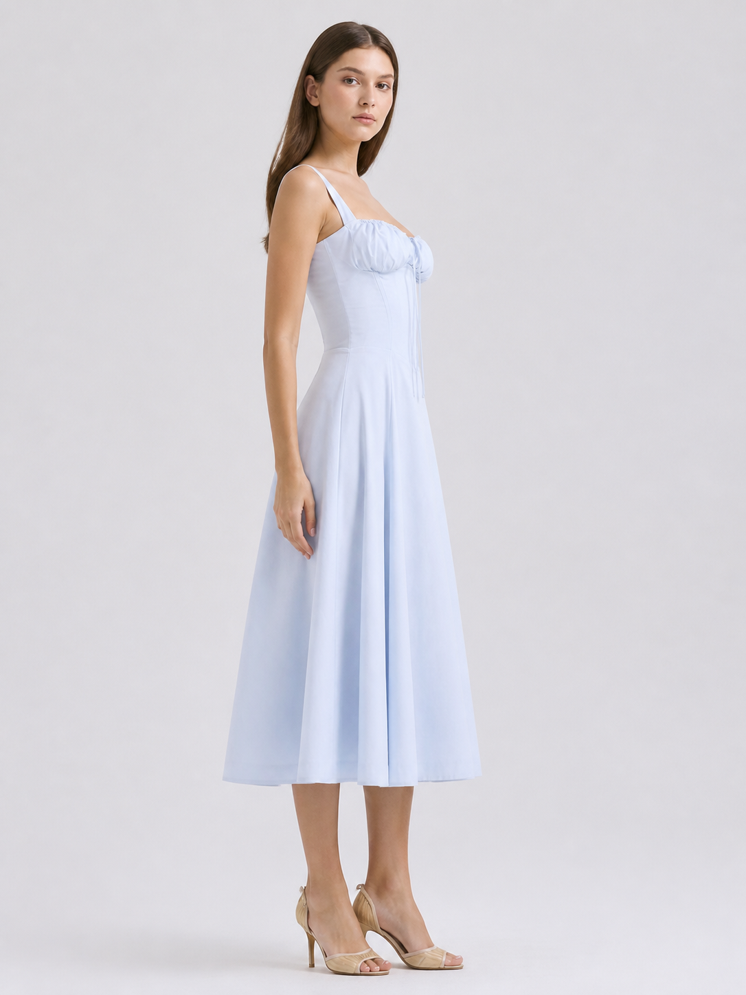 Fitted Midi Dress with a Square Neckline side view
