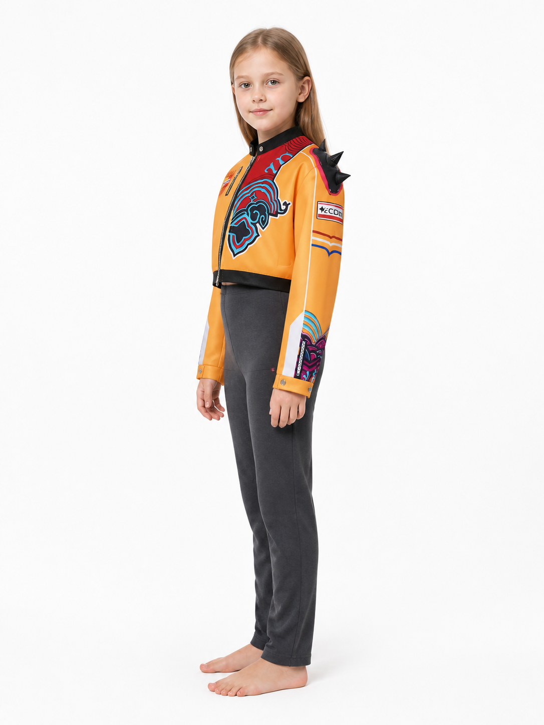 Short Cosplay Jacket with Spikes and Print side view