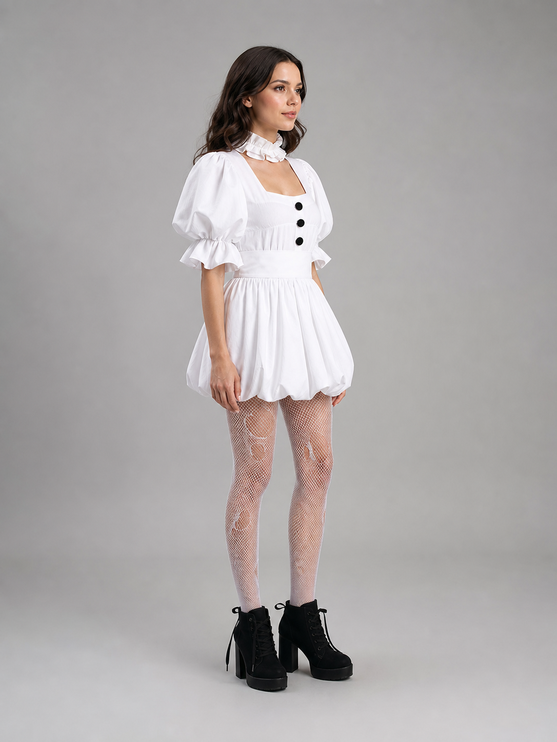 Clown Cosplay Costume with a White Puffed Dress side view