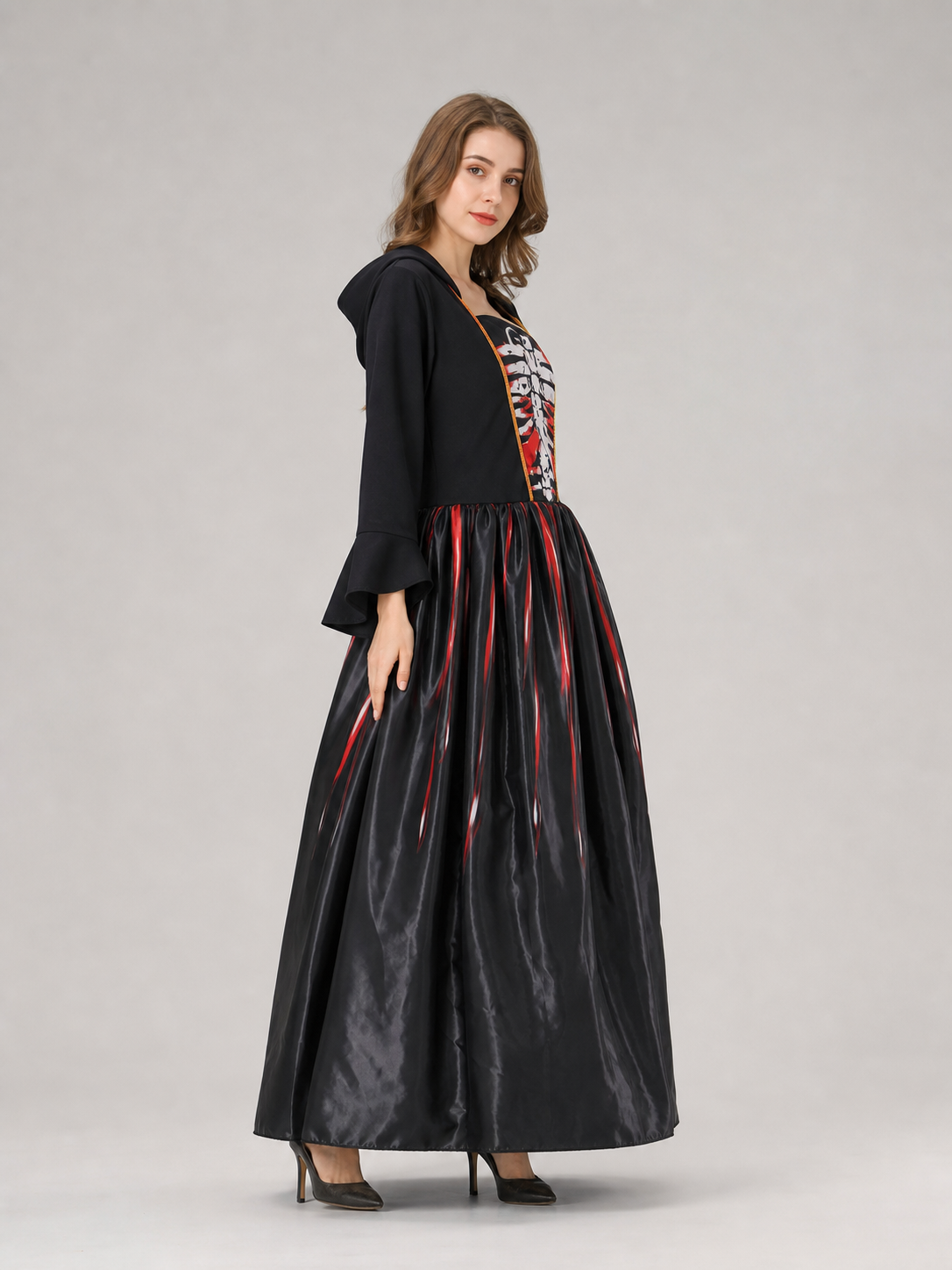 Gothic Hooded Skeleton Costume Dress