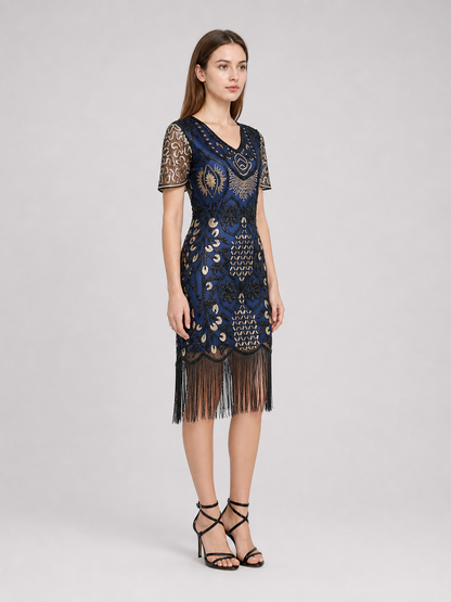 Fringed Cocktail Dress in 1920s Style