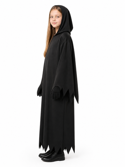 Black Long Torn Hooded Cloak for Halloween side view