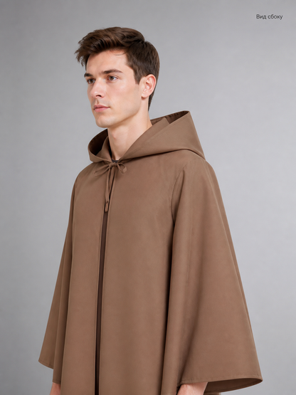 Long Brown Hooded Carnival Cloak side view