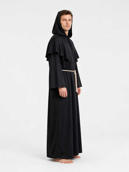 Robe with a Pointed Hood and Flared Sleeves side view