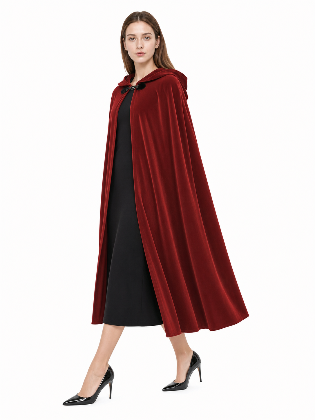 Burgundy Medieval Hooded Costume Cloak