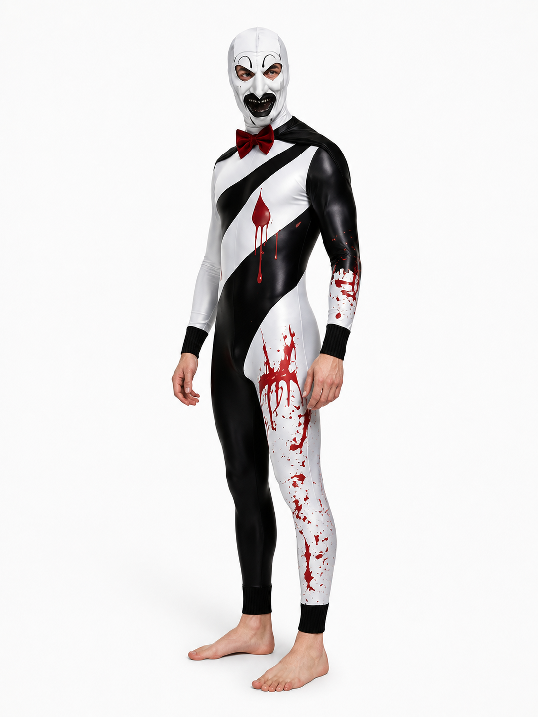 Bloody Clown Jumpsuit with Mask and Bow Tie for Halloween