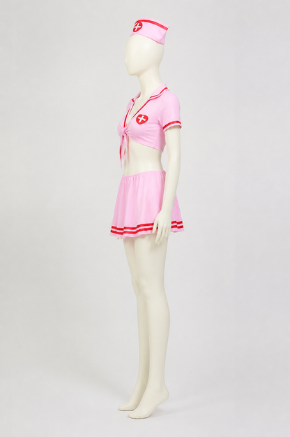 Pink medical uniform with skirt and cap