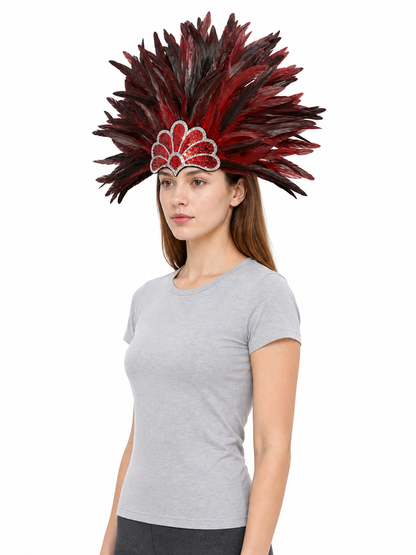 Carnival headpiece with red feathers