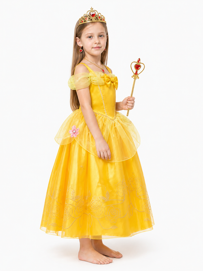 Children’s Carnival Dress with Crown and Floral Embroidery side view
