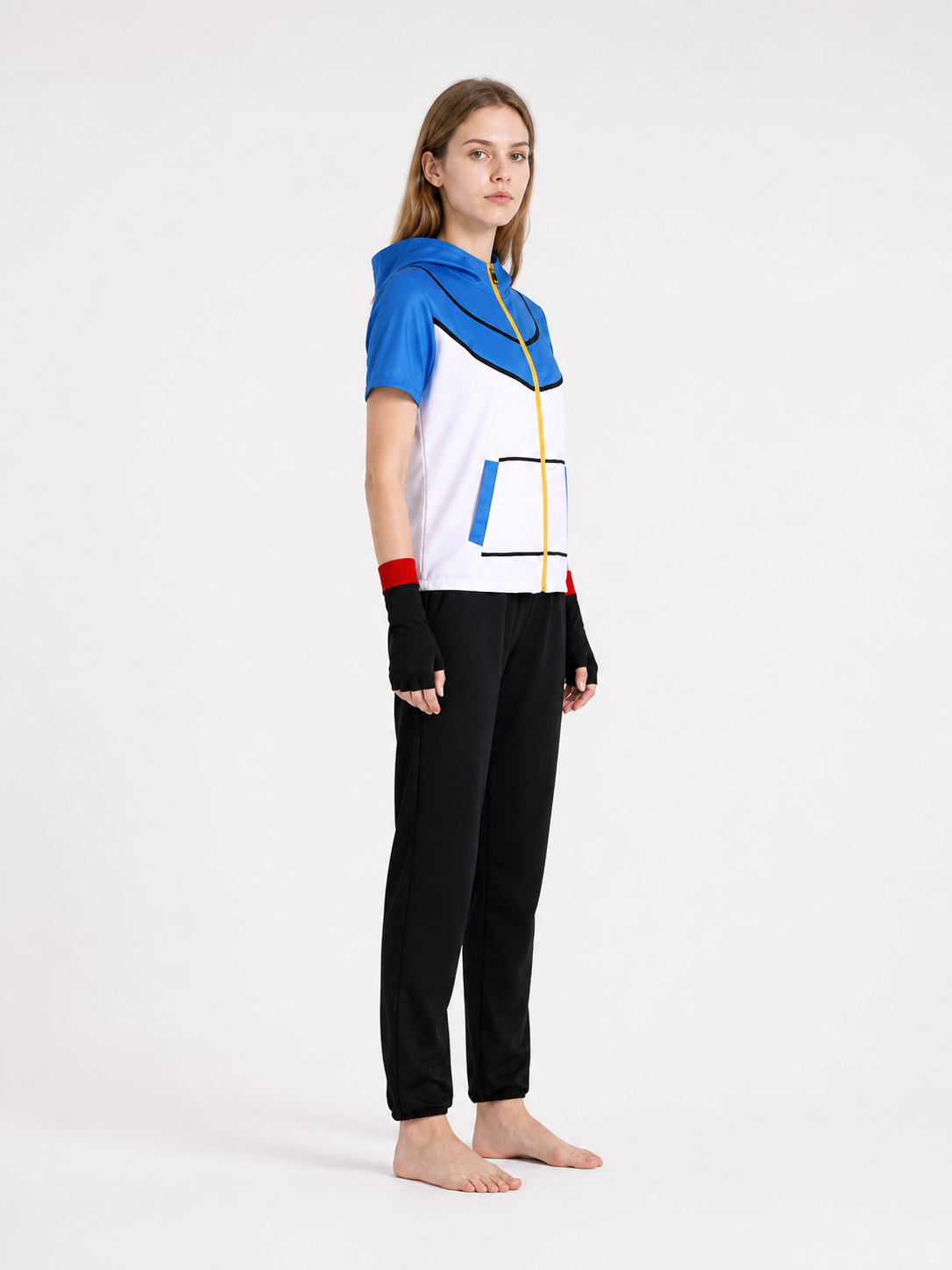 Ash Cosplay Costume: Top, Pants, Gloves side view