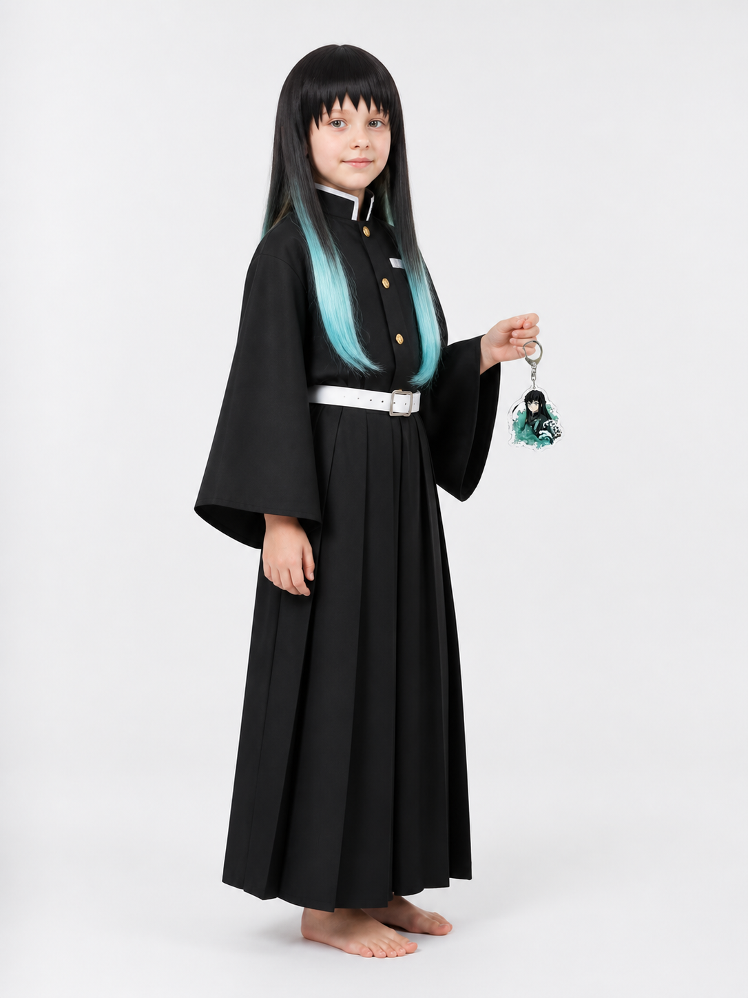 Anime Character Costume with Wig and Keychain side view