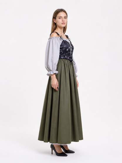 Historical Dress with Corset Bodice and Full Skirt side view