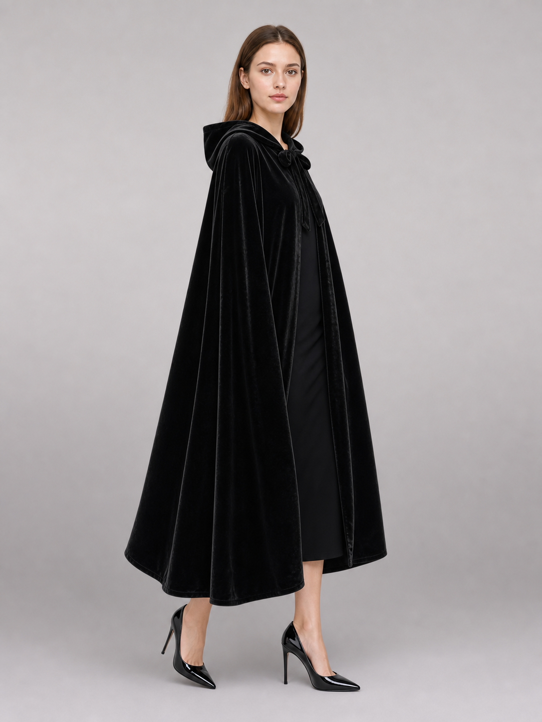 Long Black Hooded Costume Cloak