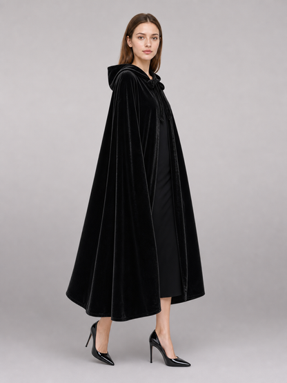 Long Black Hooded Costume Cloak