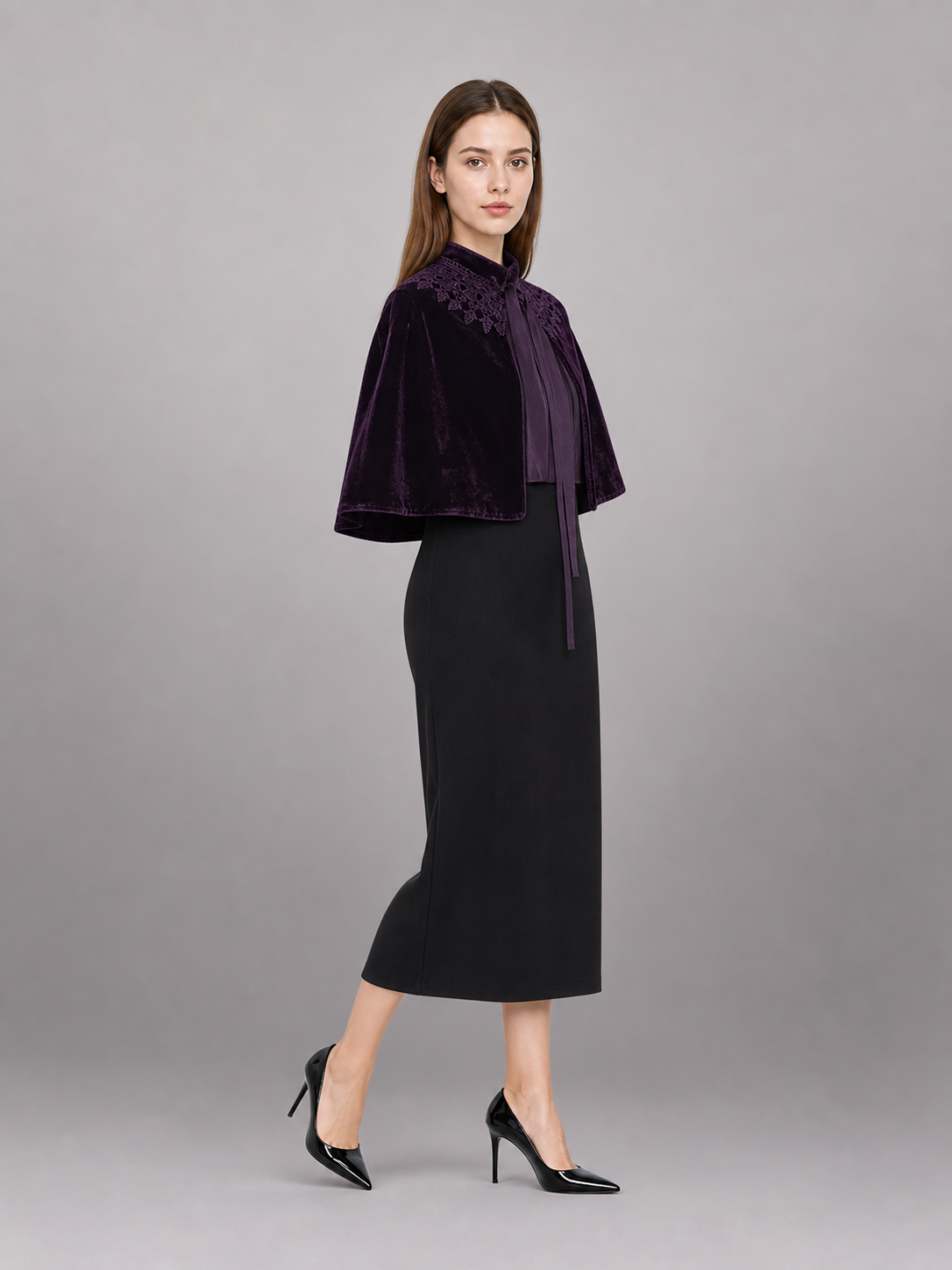 Purple Carnival Cape with a High Collar