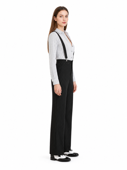 Striped Stage Costume with Pants and Suspenders side view